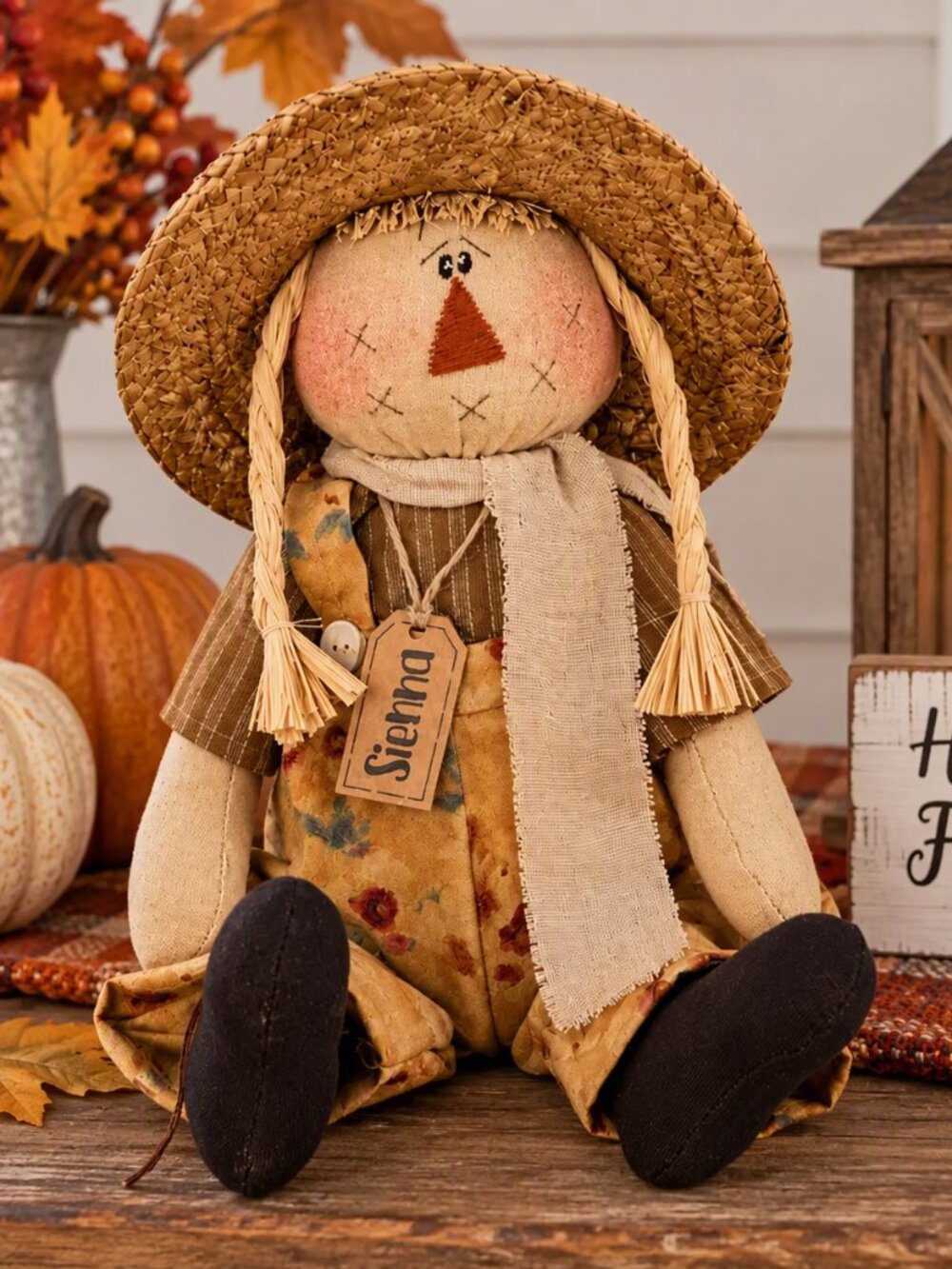 Honey & Me "Sienna" Scarecrow Doll 9.5" NWT- Fall Harvest Farmhouse Decor